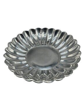 pewter 19.5" circle tray lip ripple old town imports centerpiece made in Mexico